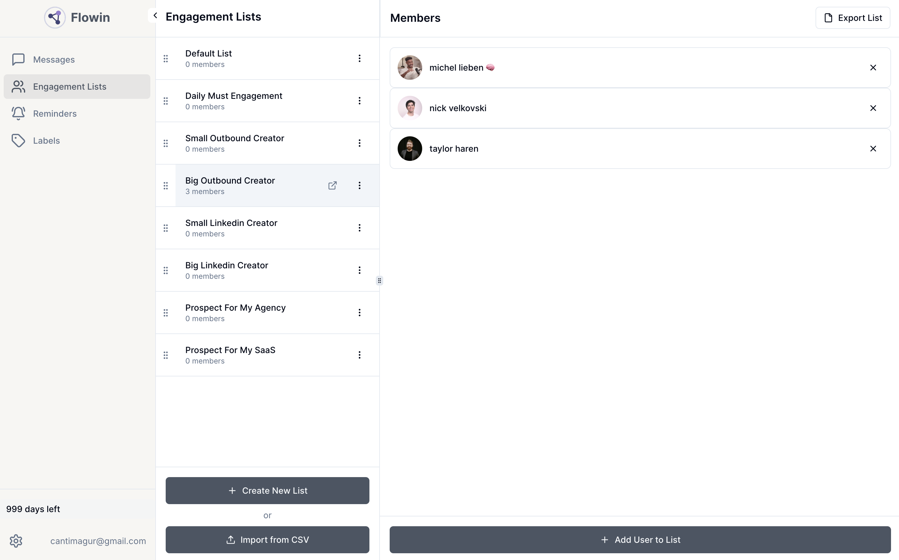 Custom lists feature screenshot